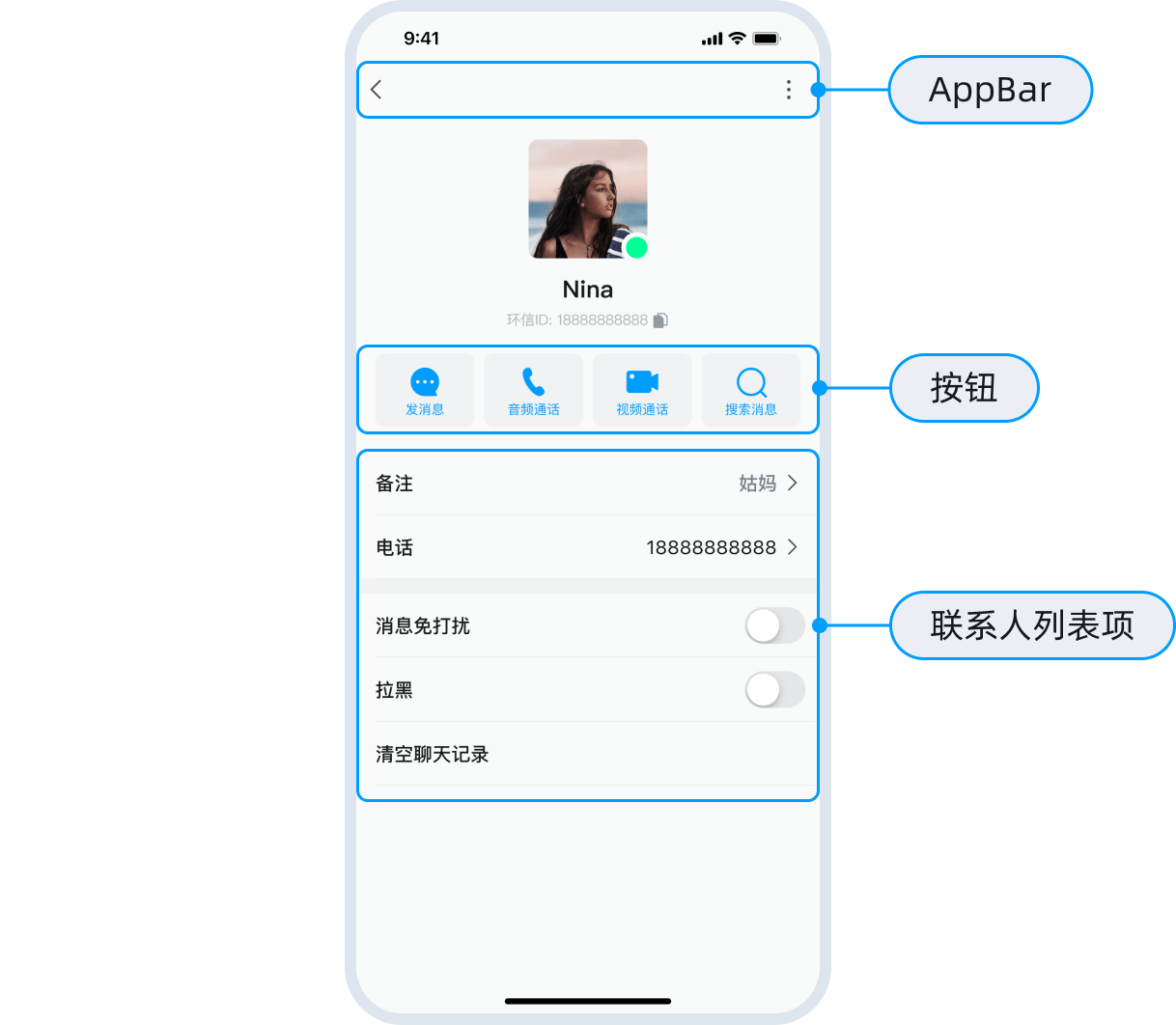 设置联系人详情页面