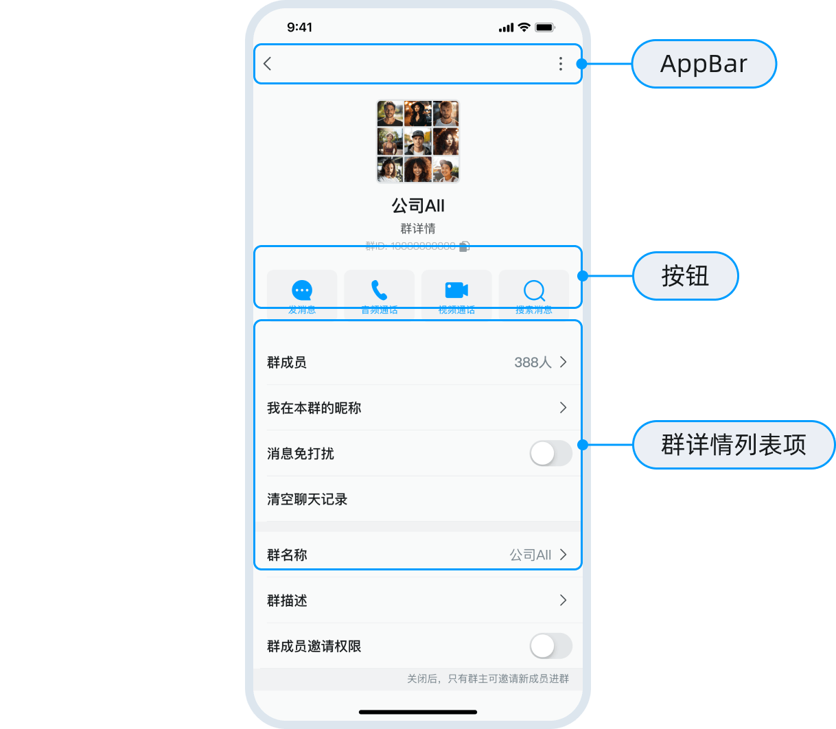 设置群组详情页面