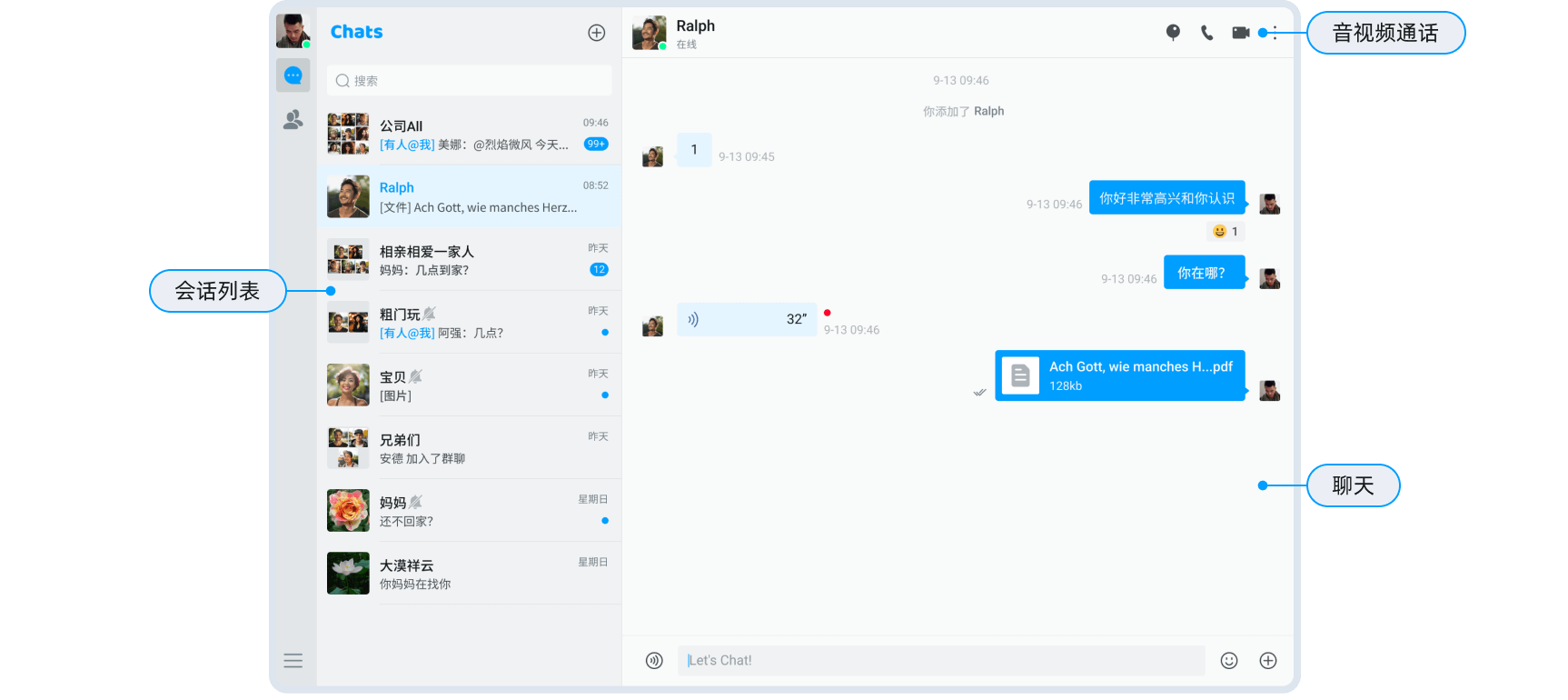 会话列表+聊天页面